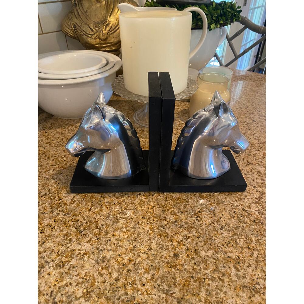 Vintage Polished Solid Aluminum Horse Head bookends pair 2014